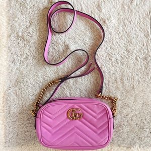 Gucci GG Marmont Small Matelassé Shoulder Bag, Pink Leather